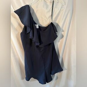 J.O.A. Navy One-Shoulder Ruffle Skort Romper